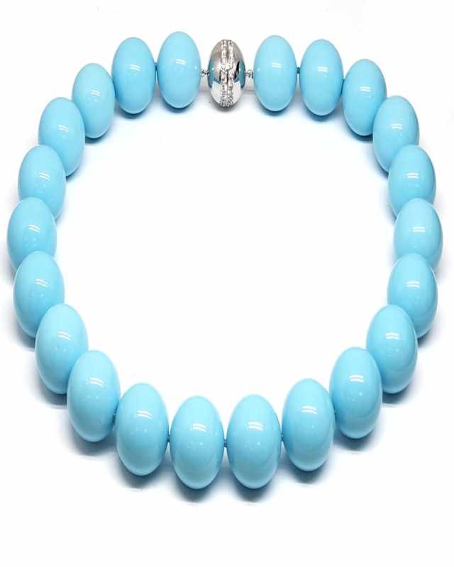 18K White Gold Turquoise Bead Necklace with Diamonds
